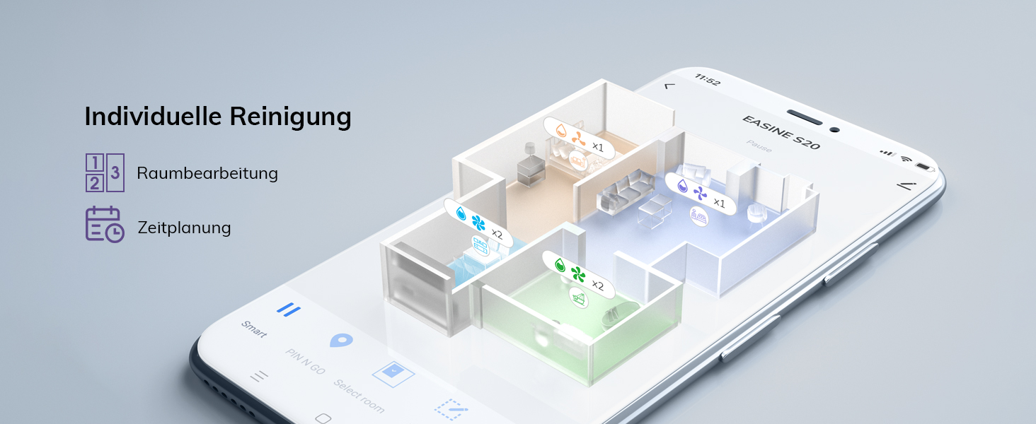 Робот-пилосос з функцією миття підлоги, автоматична станція самоочищення, лазерна навігація, зони заборони, 5000Pa, 5*2.5L мішки для пилу, 180 хвилин роботи, керування через додаток, для твердих підлог, килимів та шерсті тварин, S20