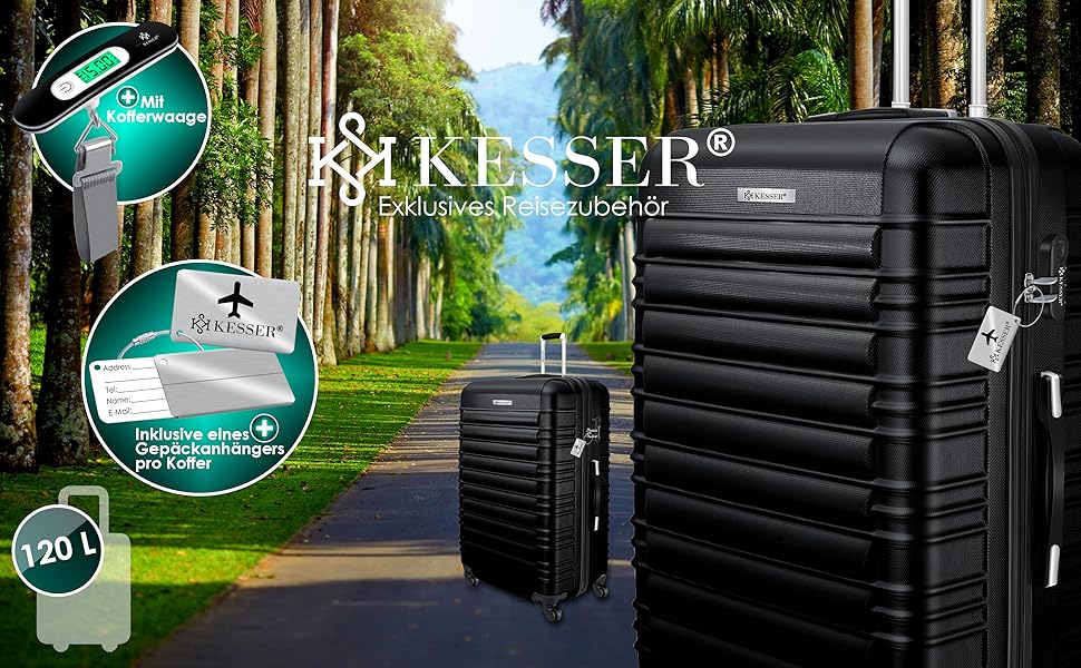 Чемодан KESSER® з жорсткою обшивкою, вагами та багажним жетоном | Валіза-роликовий чемодан з кодовим замком, 4 колеса, ABS, телескопічна ручка (75 см – 120 л)