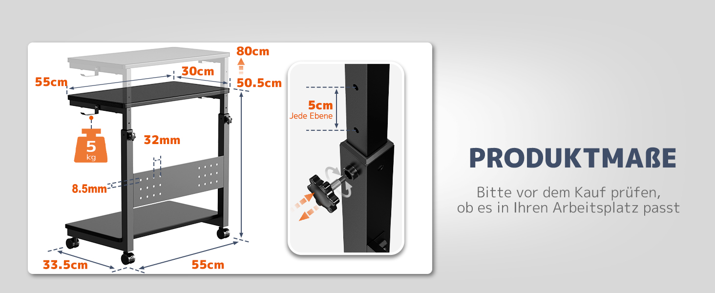 Підставка для ПК з регулюванням висоти PUTORSEN, 2 рівні, з роликами та підкладкою для миші, чорний Full-Tower (до 40 кг/рівень)
