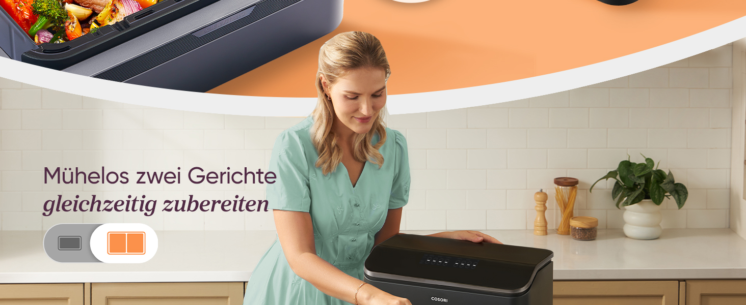 Фритюрниця COSORI з 2 камерами Dual Blaze TwinFry 10L, з 4 нагрівальними елементами, чорний/сріблястий