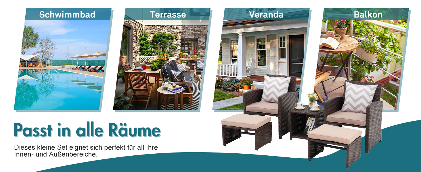 Садовий набір меблів з ротангу OC Orange-Casual 5 предметів: диван, крісла, столик, пуфи, подушки - бежевий