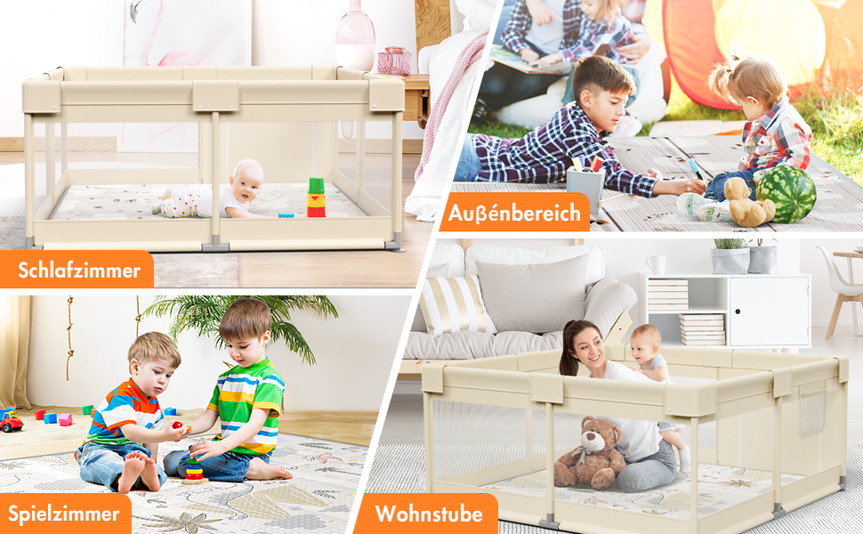 Дитячий манеж Mloong 120x120 з матрацом, дихаючою сіткою та присосками, ідеальний варіант для квартири