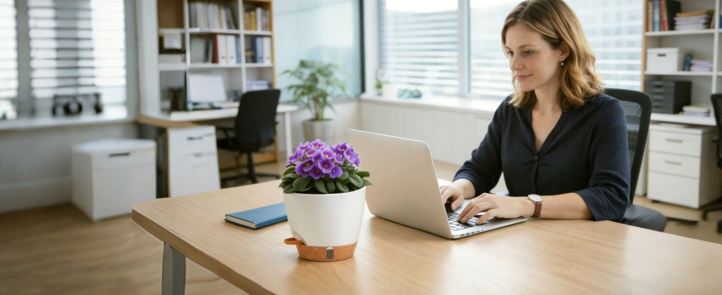 Набір з 4 самополивних горщиків для квітів T4U з індикатором рівня води, легкий у догляді, великий розмір (15 см, білий)