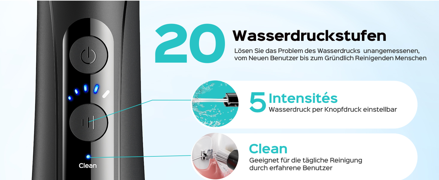 COSLUS Електрична душова лійка: 20 бар, IPX7, водонепроникна, 4 режими для догляду за порожниною рота, 5 інтенсивностей, чорна