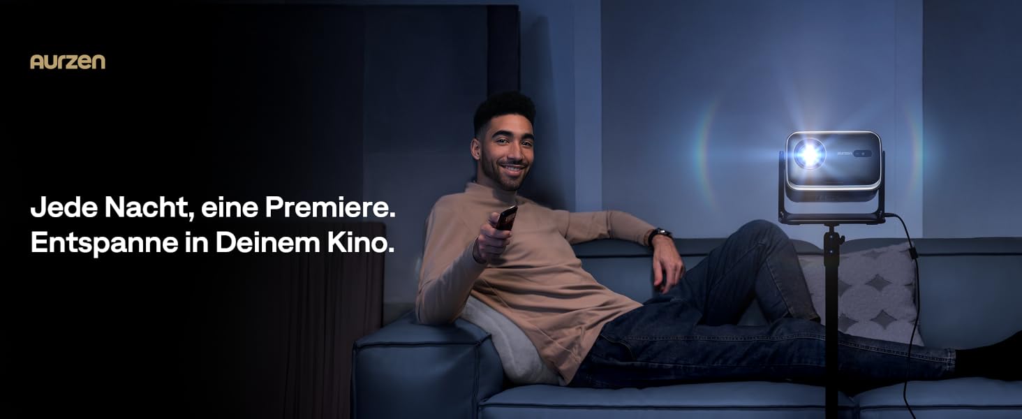 Проектор Aurzen Boom Mini 4-в-1 з Google TV, 4K, 20W Dolby Audio, Wi-Fi, Bluetooth, для дому та на вулицю, автоматичне фокусування, корекція трапецеїдальних спотворень, 500 ANSI люмен (Чорний)