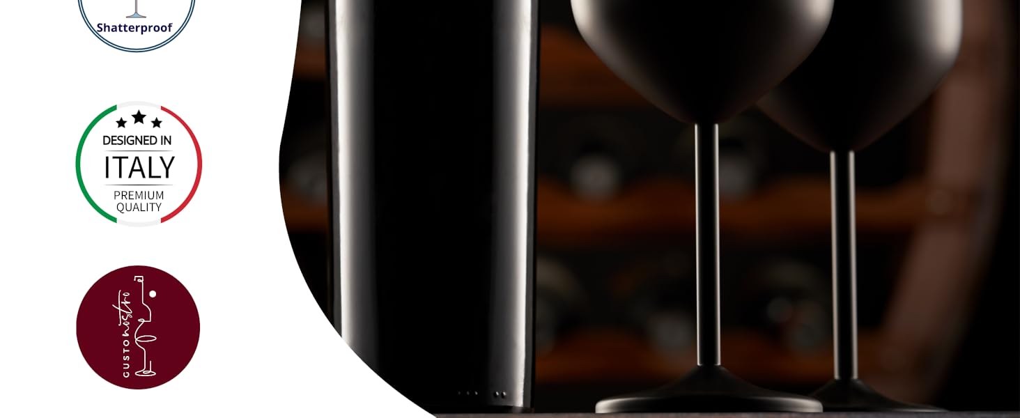 Набір келихів Gusto Nostro з нержавіючої сталі (4 шт.) - 540 мл, чорний колір. Ідеально для шампанського та коктейлів.