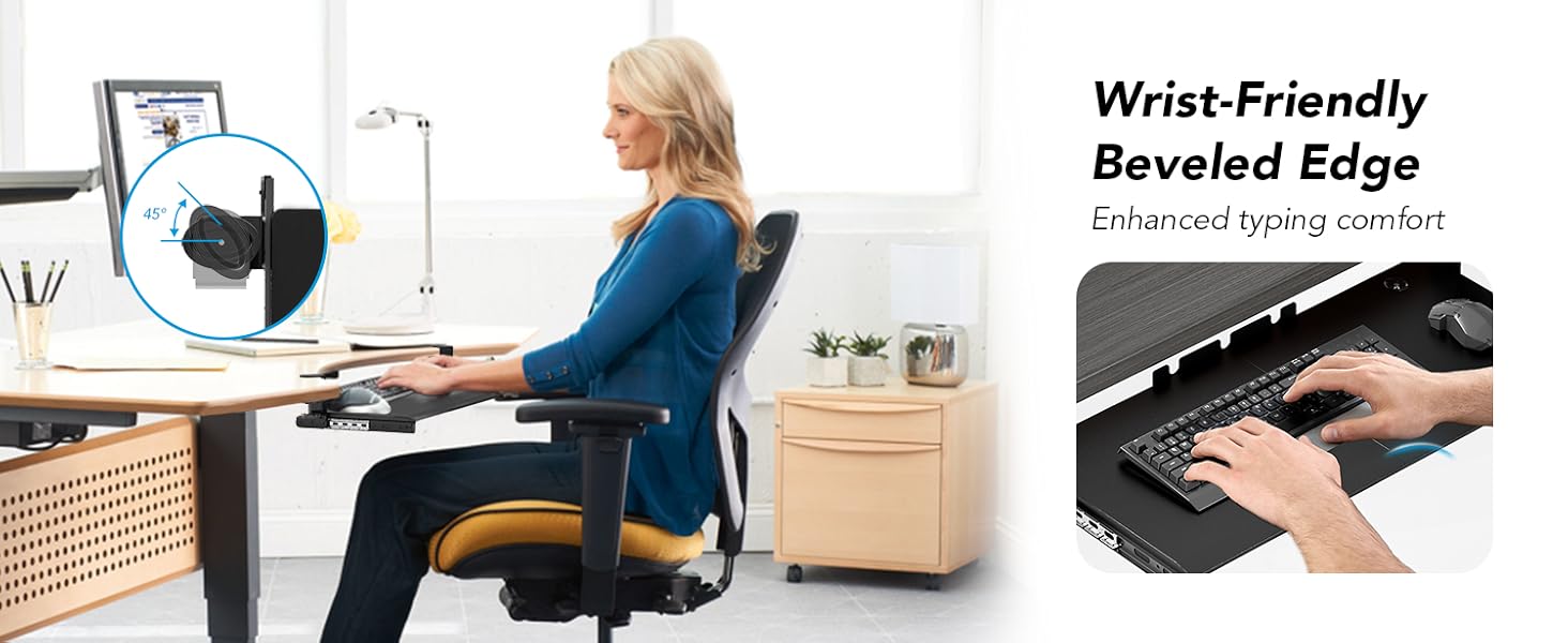 Висувна підставка для клавіатури під стіл з К-кріпленням, великого формату, стійка, ковзна платформа 838 мм x 280 мм, висувна платформа для комп'ютера (Чорний)