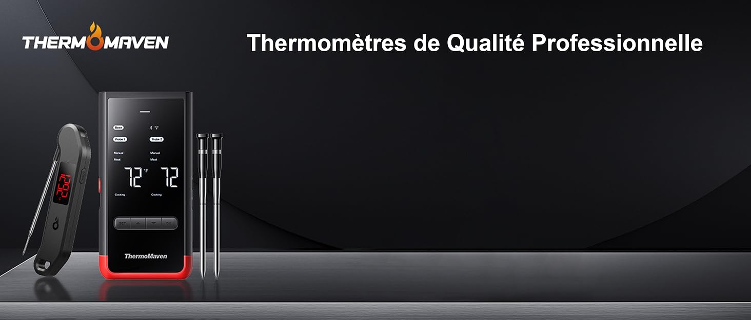 ThermoMaven P2 Розумний термометр для м'яса бездротовий – Bluetooth 5.3, 2 зонди, 6 сенсорів, Wi-Fi моніторинг, IPX8 водонепроникність, для гриля, духовки, кухні, фритюрниці