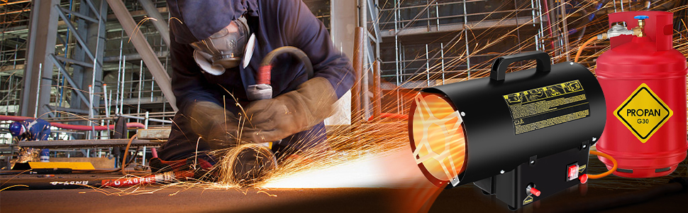 Газовий нагрівач для приміщень Ikodm 10kW 220V: газовий нагрівач, газовий обігрівач, газовий нагрівач-вентилятор, пропановий нагрівач, 320 м³/год, з газовим шлангом 1,2м та редуктором 700 мбар