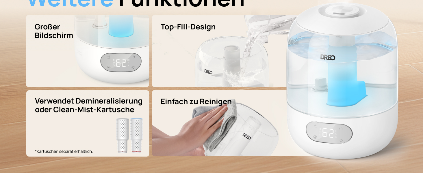 Зволожувач повітря Dreo для спальні: ультразвуковий, холодний туман, 3L, датчик вологості, нічник, для дітей, кімнатних рослин та дому (білий)