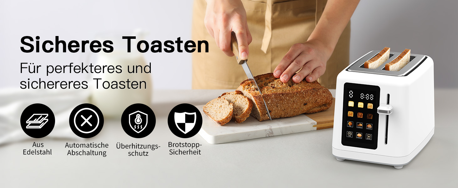 Тостер aeco toastlab Elite на 2 тости, з підставкою для булочок, широкі слоти, 6 рівнів підсмажування, 10 програм, 850W, LCD-дисплей, функція підйому, розморожування, піддон для крихт (MAX)