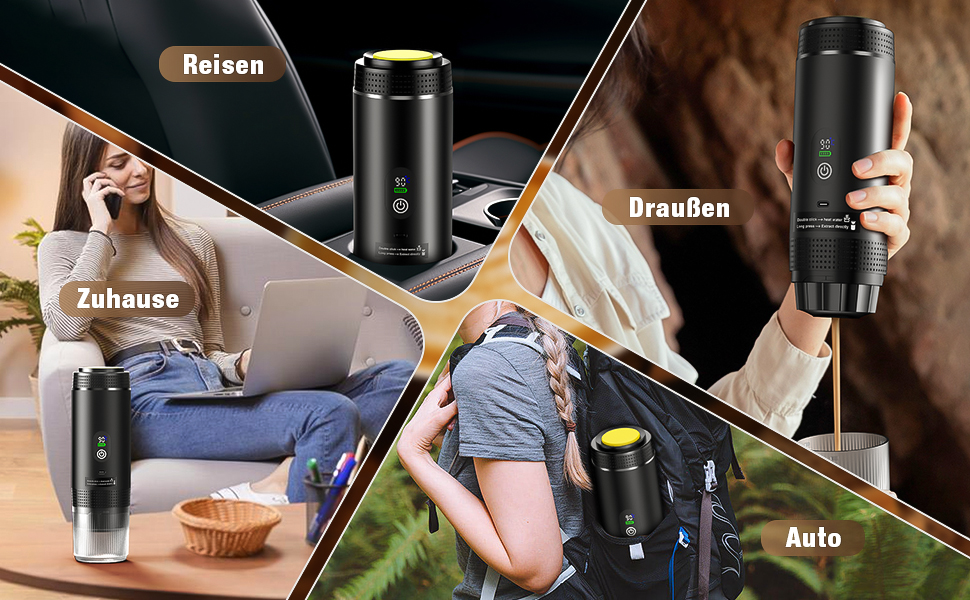 Міні кавомашина FNITAER для подорожей: 3-в-1, акумулятор, USB, капсули та мелена кава, для авто, кемпінгу, чорний