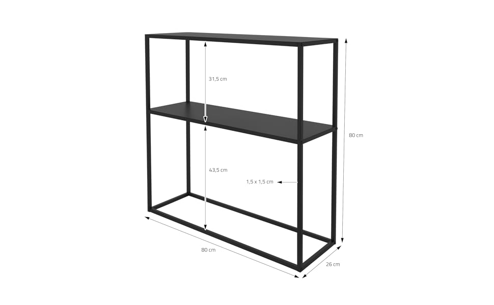 Консольний стіл ML-Design, Метал, Чорний, 80x26x80 см, Підставка для квітів, Полиця для рослин, Промислові меблі