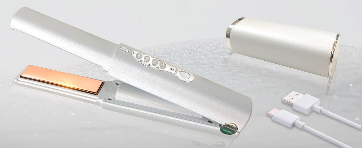 Бездротовий випрямляч для волосся Titan 2-в-1 з акумулятором 5000mAh (випрямляч та плойка) для всіх типів волосся, білий