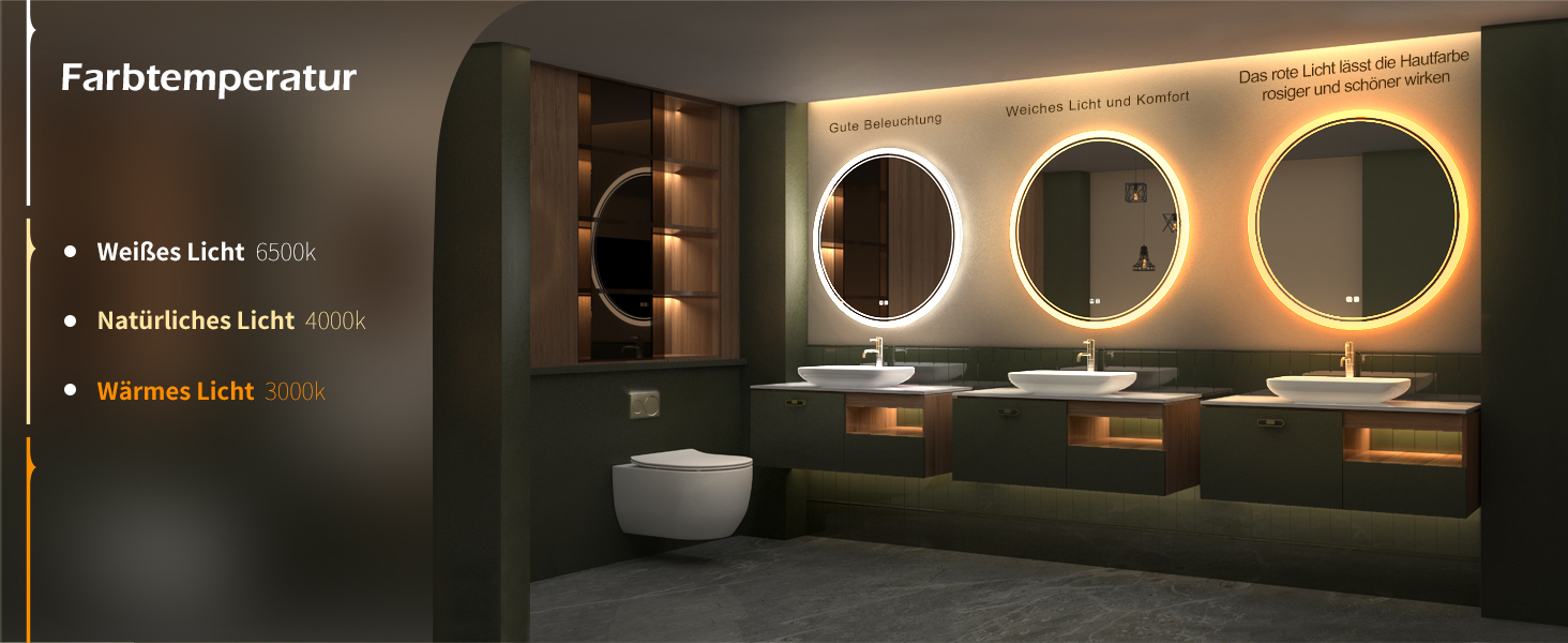 LED дзеркало для ванної кімнати KWW, регульована колірна температура, протитуманне, диммування, 60x60 см