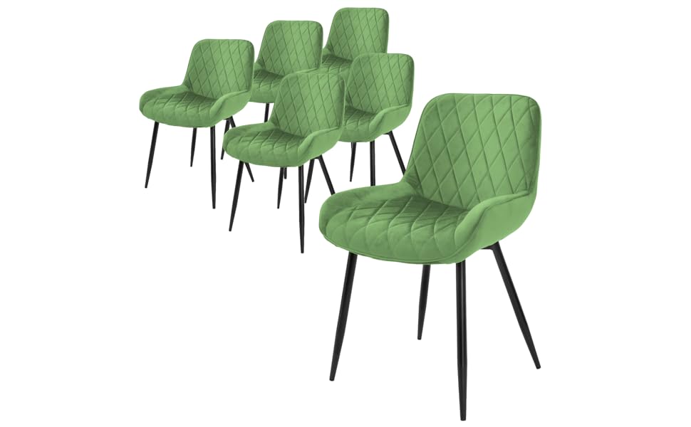 Крісла для обідньої зони ML-Design: м'які, з підлокітниками та спинкою, темно-зелені, з оксамитовим сидінням та металевими ніжками (6 шт.)