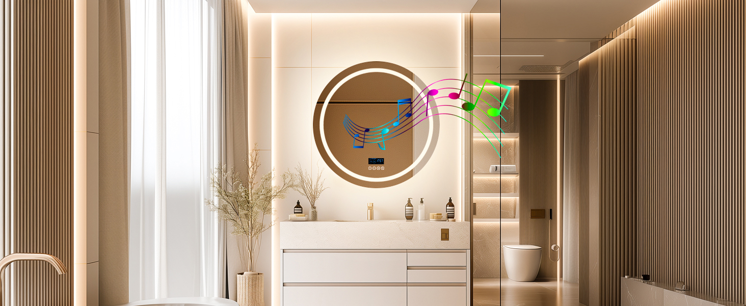 Дзеркало для ванної кімнати LUVODI круглої форми з підсвічуванням: LED дзеркало 60 см з фоновою та фронтальною підсвіткою, 3 кольори, регулювання яскравості, сенсорне управління, антизапар, енергозбереження, для ванної кімнати, гостьового туалету (Bluetooth, підсвічування, 80x80 см)