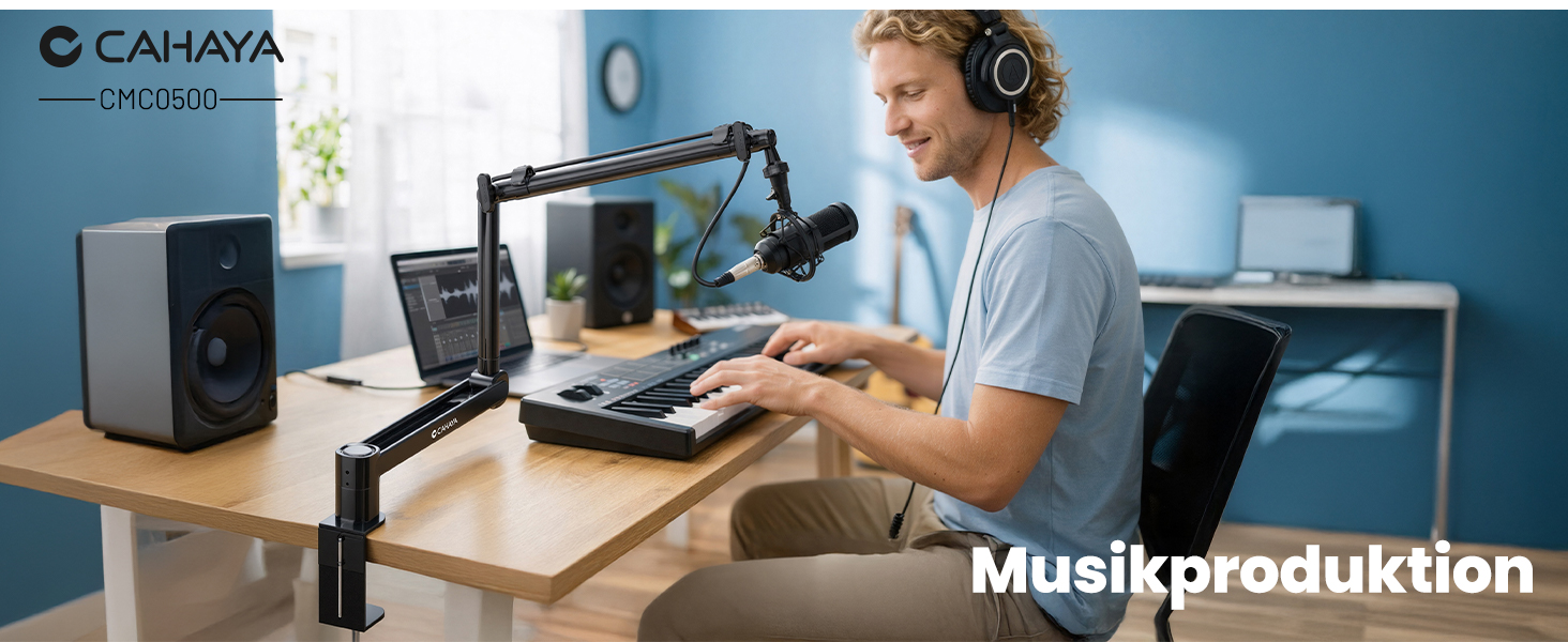 CAHAYA Мікрофонний стійкий кронштейн Boom Arm Professional: Регульований мікрофонний кронштейн з подовжувачем, дизайн під монітор для стрімінгу та запису, вантажопідйомність до 2.5 кг