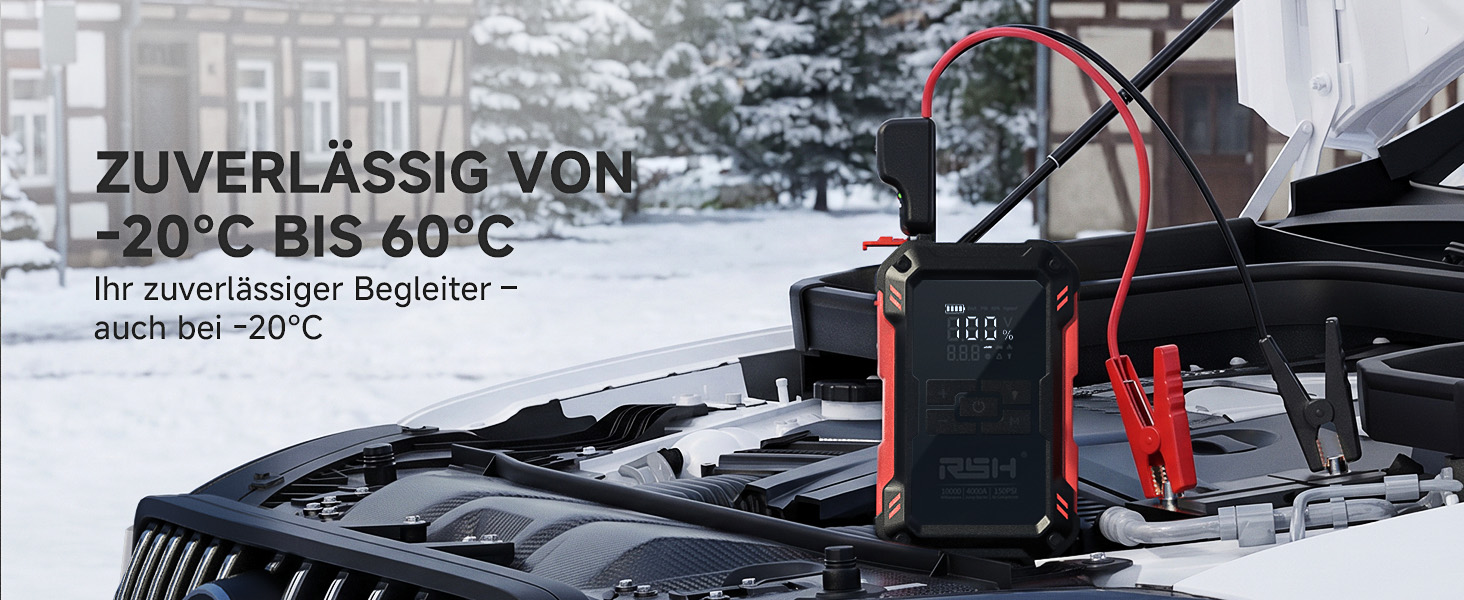Пусковий пристрій RSH 4000A Jump Starter з компресором 150 PSI, бустер для авто 12V (бензин до 9.0L, дизель до 6.5L), Powerbank 10000 mAh та LED-ліхтарем, 4-в-1