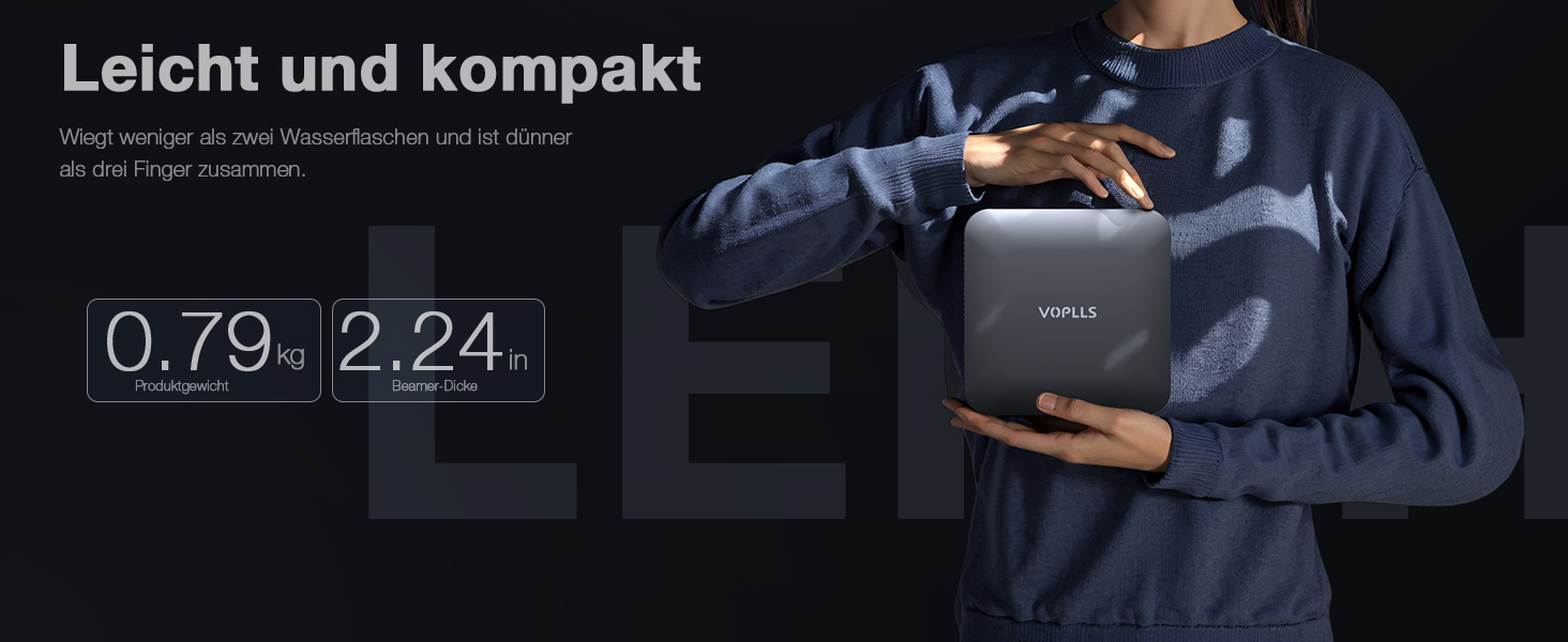 Smart Beamer VOPLLS 1080P Full HD WiFi 6 Bluetooth: Міні-проектор для дому та вулиці, 800 ANSI лм, автофокус, корекція трапеції, чорний