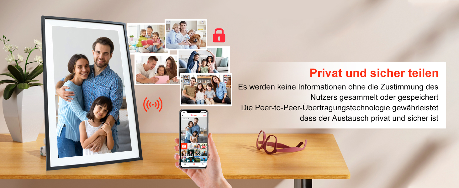 Цифровий фоторамка Frameo 15.6 дюймів: Wi-Fi, FHD IPS сенсорний екран, 32GB, автоматичне обертання, віддалене завантаження фото та відео, кріплення на стіну