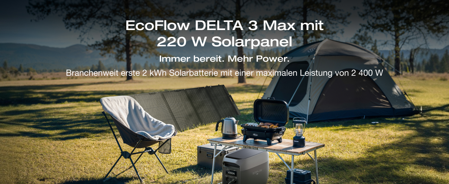 Портативна електростанція EcoFlow Delta 3 Max 2048 Вт·год, 2400 Вт X-Boost, з сонячною панеллю 220 Вт