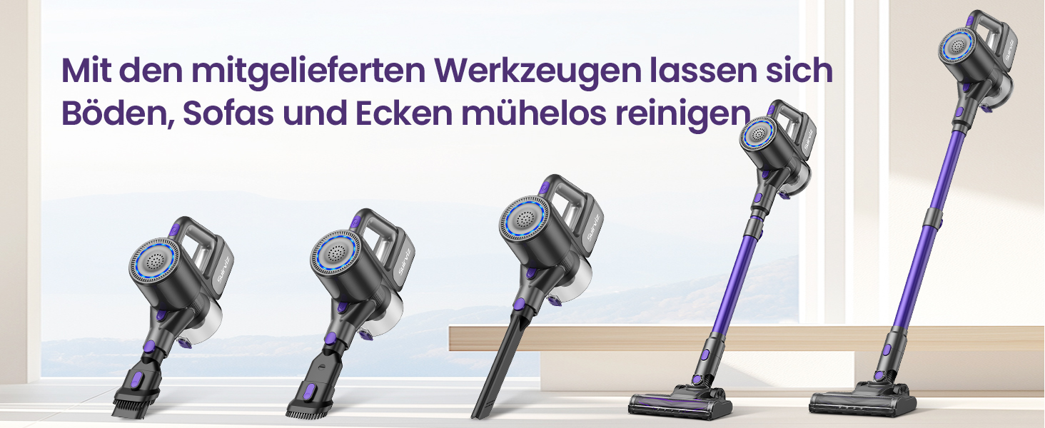 Suirviz Бездротовий акумуляторний пилосос, 40000Pa/500W/45хв, самостійна парковка, легкий, для твердих поверхонь, килимів, шерсті тварин, фіолетовий