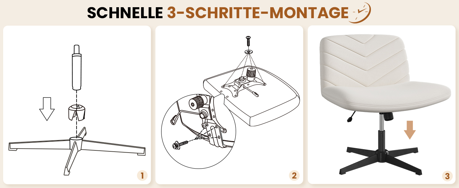 Офісний стілець Yaheetech з роликами, регульована висота, широке сидіння, середня спинка, стілець для шиття, для офісу та спальні (Бежевий)