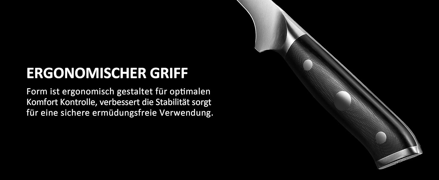 Набір кухонних ножів Paudin 7 предметів з дерев'яним блоком, професійний набір ножів для кухні, з високоякісним лезом та ABS ручками (рибний ніж)