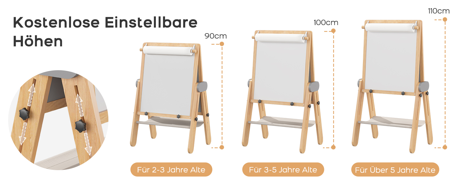 Дитяча мольберт BanaSuper 3-в-1: магнітна дошка, біла дошка, велика поверхня для малювання | Регульована висота (90-110 см), складаний | Для творчості дітей, сірий
