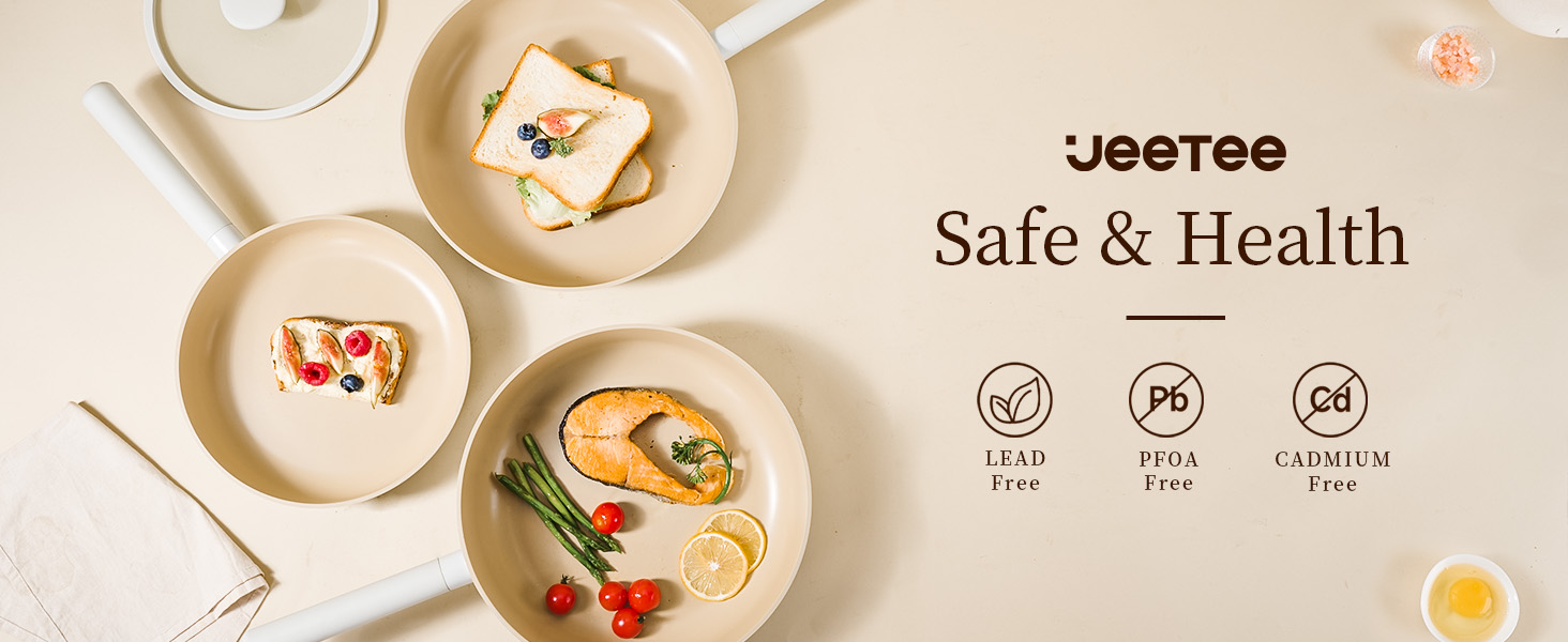 Набір посуду JEETEE 17 предметів з антипригарним покриттям Ceramic, знімні ручки. Плита 24/28см, глибока сковорода 28см, каструлі 16/20/24см. Підходить для всіх типів плит, можна використовувати в духовці.
