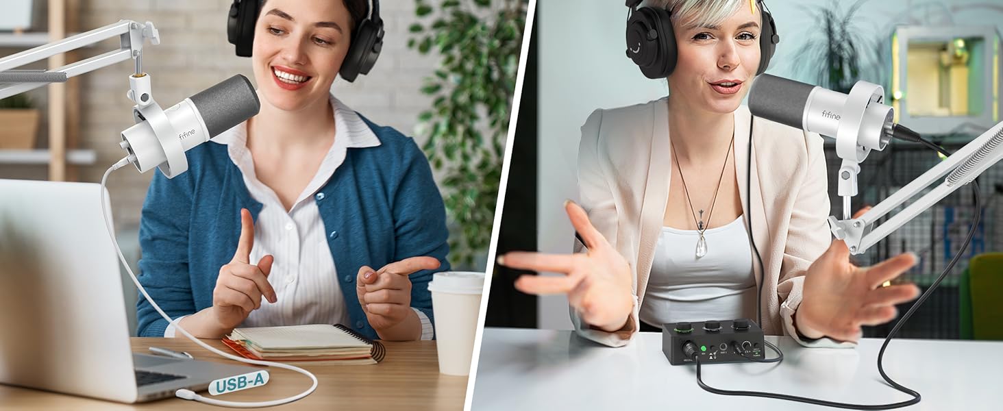FIFINE K688: Студійний мікрофон XLR/USB для запису вокалу, подкастів, стрімінгу та геймінгу. Динамічний, з навушником 3.5 мм, кнопкою мовчки та металевим корпусом.