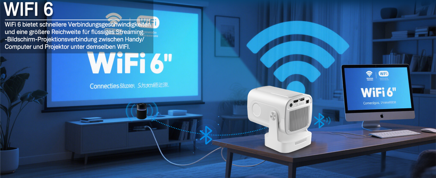 Портативний міні проєктор 4K з Wi-Fi та Android 11: підтримка 1080P Full HD, HDMI, для телефону/ПК/ноутбука, з вбудованим динаміком (HY260pro)