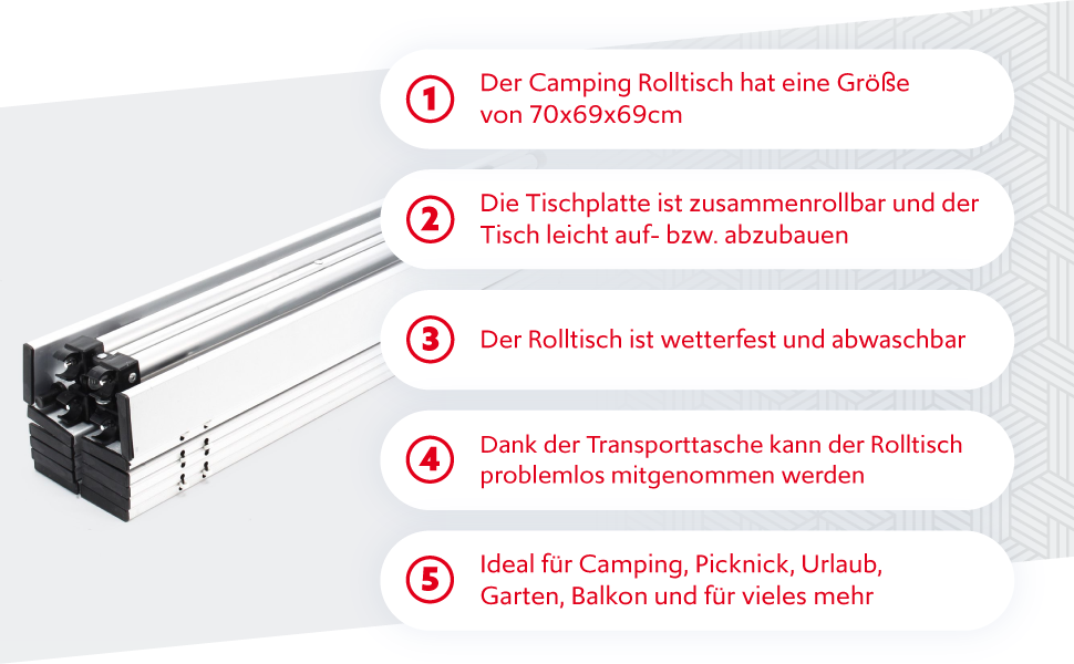 Складаний кемпінговий стіл Wiltec з алюмінієвою стільницею, регульована висота, навантаження до 30 кг (70x69 см) для відпочинку на природі та балкона