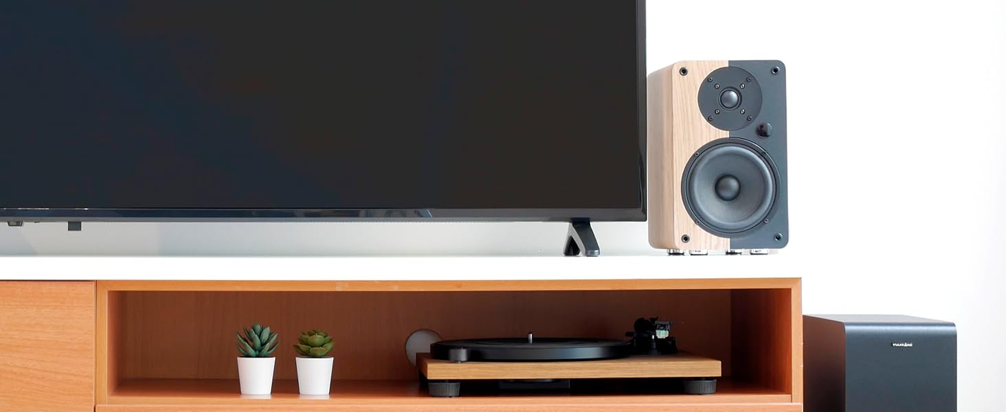VULKKANO A5 ARC Поличкові колонки Bluetooth 5.0 з HDMI ARC, оптичним входом, RCA, USB, вихід для сабвуфера, коричневі