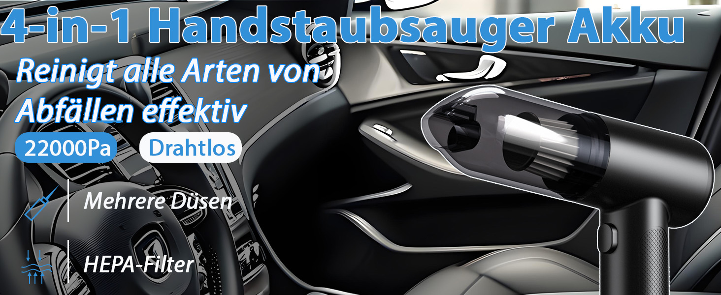 Акумуляторний ручний пилосос NEU 2026 для авто та дому, бездротовий міні-пилосос 28000Па з безщіточним двигуном та функцією самоочищення, 4-в-1, чорний з золотом