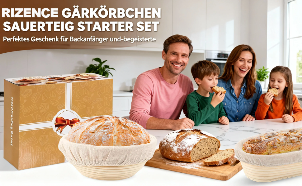 Набір для закваски: 2 форми для бродіння (овальна 25см, кругла 23см), скляний набір для закваски 900мл, аксесуари для випікання хліба