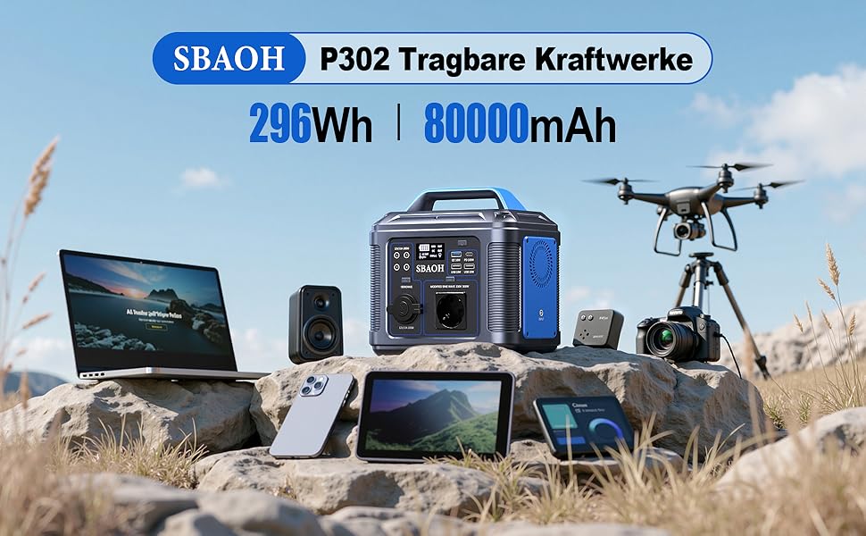 Портативна електростанція SBAOH 538.7Wh сонячний генератор, акумулятор з виходами AC/USB, 300W для подорожей, кемпінгу, відпочинку на природі та надзвичайних ситуацій