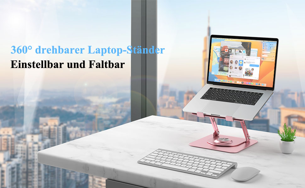 Підставка для ноутбука з регулюванням висоти, обертається на 360°, алюмінієва, рожева