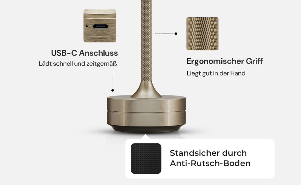 LED настільна лампа Designgold бездротова з акумулятором - стильний дизайн, 3 кольори світла, регулювання яскравості, для дому та на вулицю, срібна