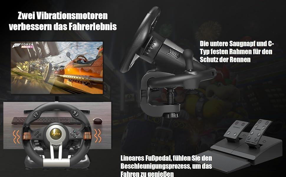 PXN V3 Pro Ігровий кермо з педалями для ПК, PS4, PS3, Xbox, Nintendo Switch. 180° поворот, вібрація, педалі, перемикачі швидкостей - Чорний