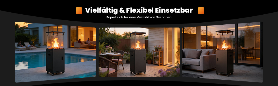 Газовий обігрівач Sweetcrispy для тераси 11 кВт, чорний. Модель для вулиці, з поворотним підставою та захистом від перекидання. Газовий нагрівач для саду та відпочинку на відкритому повітрі. Працює на пропані/бутані. (Газовий балон не входить у комплект)