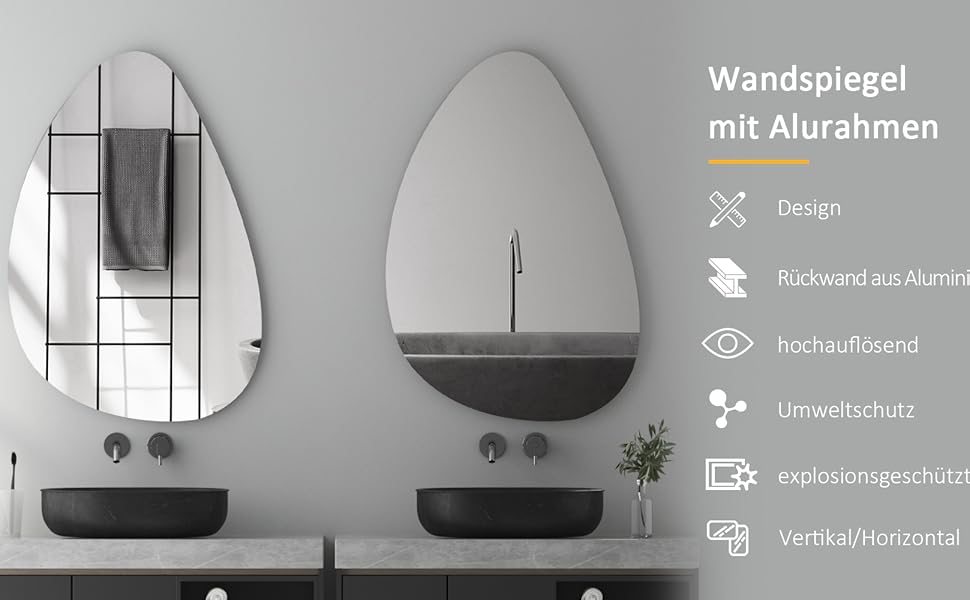 Дзеркало для ванної кімнати Spiegel Schwarz 40x60 см з металевим каркасом, прямокутне, для ванної, вітальні, спальні, гостьового туалету