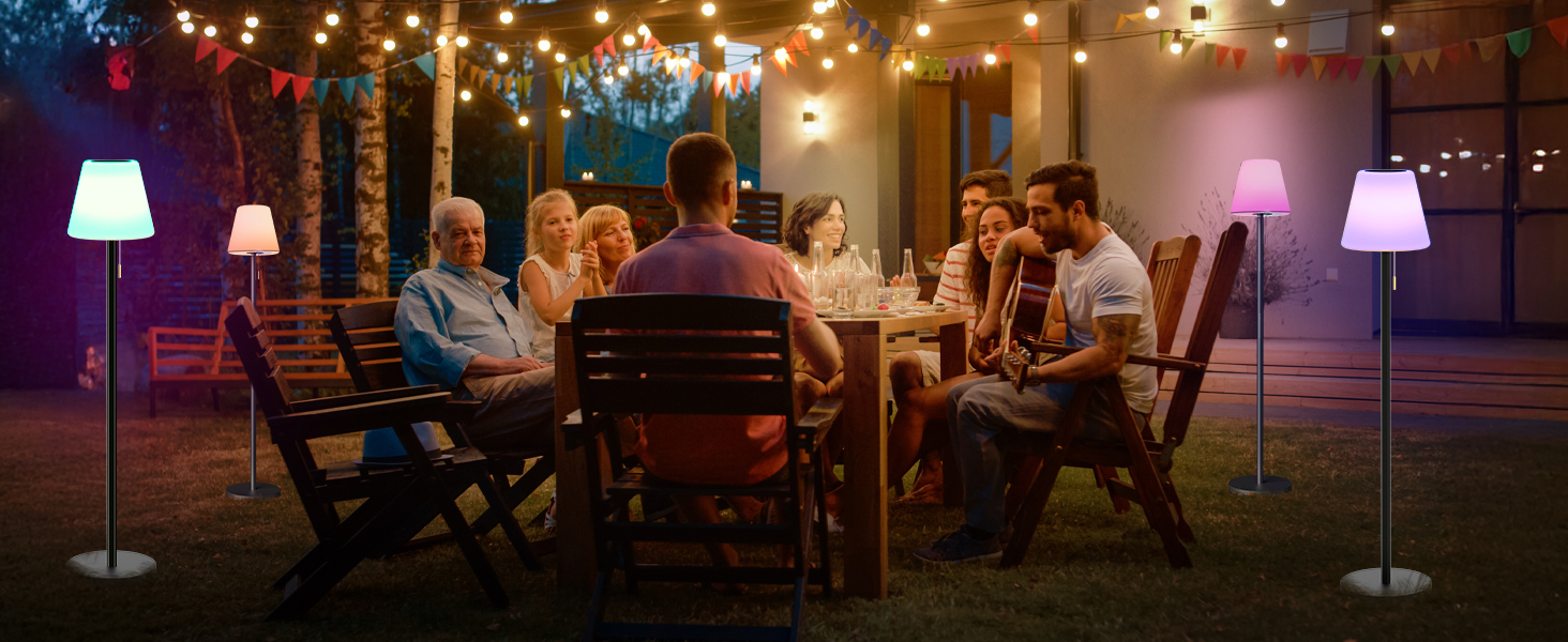 Сонячна LED стійка лампа для вулиці з акумулятором, димуванням, теплим білим та RGB світлом, з датчиком світла, водонепроникна для тераси