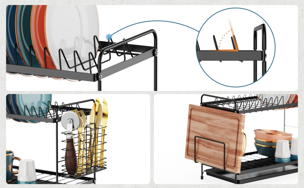 Рівнева сушарка для посуду, сушарка для посуду iSPECLE сушарка для посуду з піддонами для збору крапель тримач для столових приладів обробна дошка, 2-