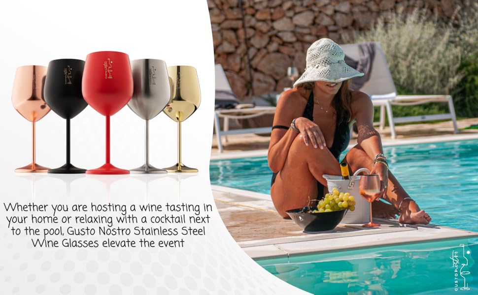Набір келихів для вина зі стійки з нержавіючої сталі (2 шт.) - 540 мл, для вечірок біля басейну, святкування. Елегантний посуд для шампанського та коктейлів (Рожеве золото)