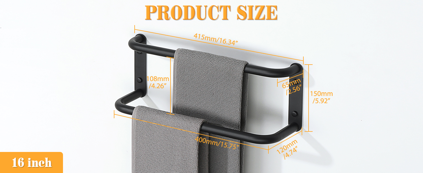 Тримач для рушників подвійний, нержавіюча сталь 304, 40 см, чорний. Настінний тримач для рушників у ванну та кухню. Набір для ванної кімнати