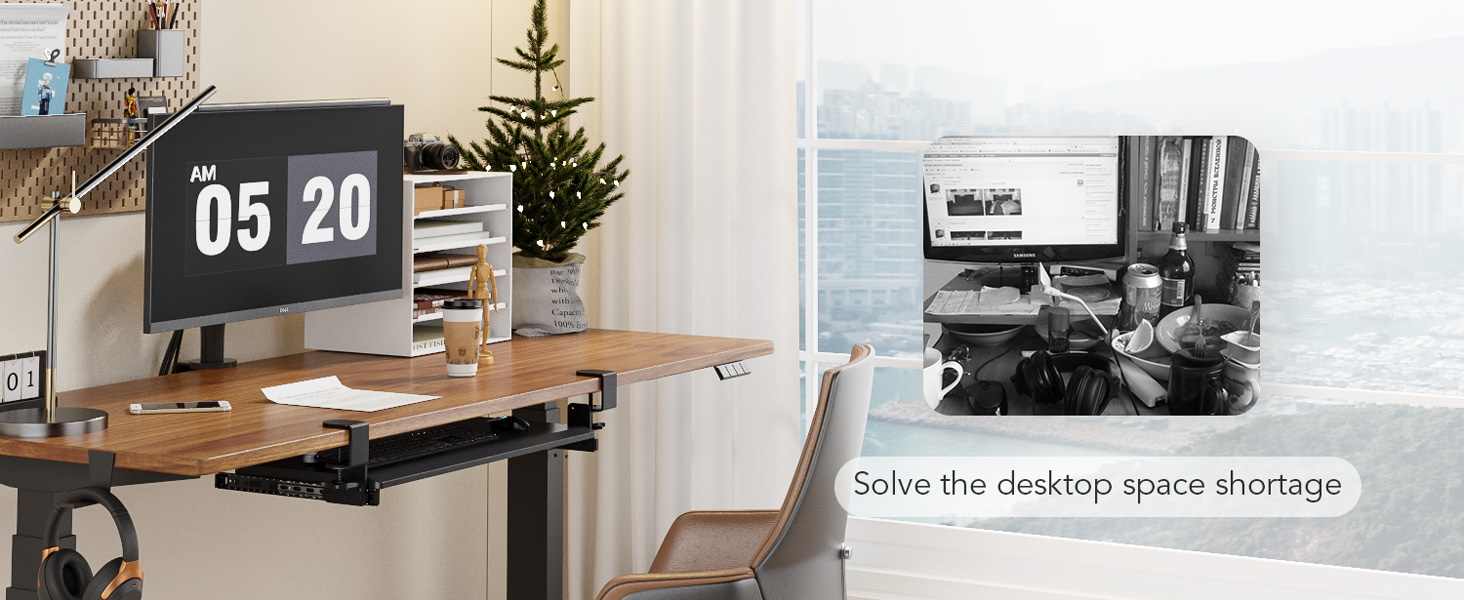 Висувна полиця під клавіатуру під стіл, чорна, з міцним C-кріпленням, 27.3x27.9 см (82.5 см з кріпленнями)