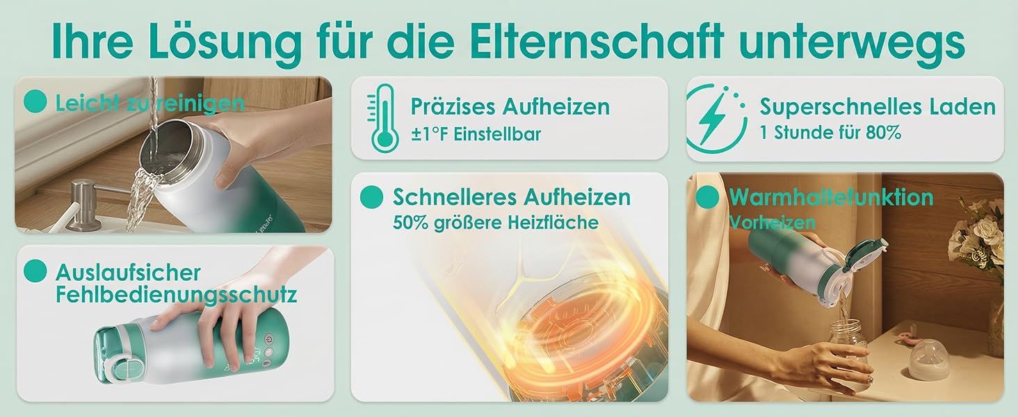 Портативний підігрівач пляшечок для дитини, швидкий нагрів, акумулятор 12000mAh, 2 режими нагріву (молоко/вода), об'єм 355мл, кришка з трубочкою