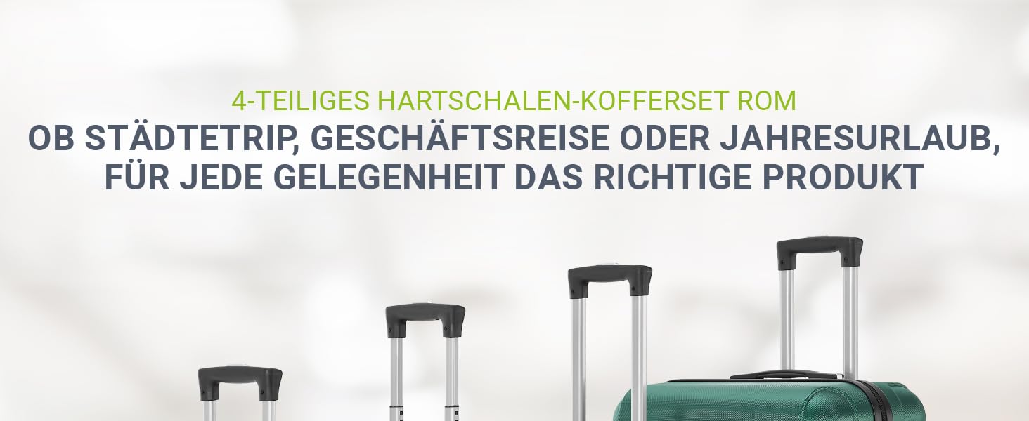 Набір валіз Juskys Hartschale 3 шт. з кодовим замком, тихі колеса 360°, телескопічна ручка, легкі - зелений колір